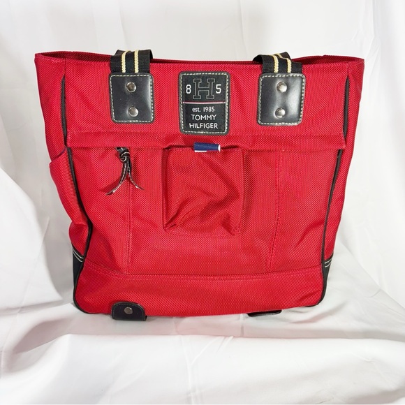 Vintage Tommy Hilfiger Red Canvas Tote Bag w/ Pouch, Circa 2001-03 - Picture 1 of 6